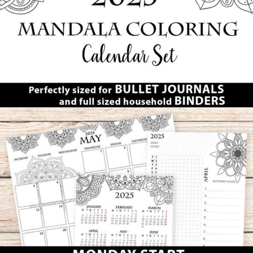 2025 Monthly Calendars for Bullet Journals or Binders, Mandala