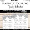 The 2025 One Page Calendar at-a-glance Printable Mandala showcases intricate mandala designs and offers options for Sunday or Monday starts, perfect for incorporating into bullet journals and binders. This calendar is available as an instant PDF download, combining functionality with artistic creativity.