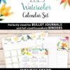 Vibrantly designed 2025 watercolor calendar bundle featuring floral and bird motifs. Includes sample pages for March and August, complete with sections for setting monthly goals. Perfectly suited for bullet journals and binders, featuring a Monday start with an instant PDF download option. Ideal as a 2025 calendar printable.