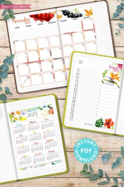 Displayed are three vibrant calendar sheets from the 