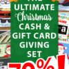 A promotional image highlighting "The Ultimate Cash and Gift Card Giving Set (Copy)" adorned with festive graphics featuring Santa and bells. A large "70% Off!" announcement is prominently displayed at the bottom.