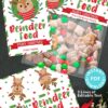 Introducing the Mrs. Claus Bakery Christmas Treat Bag Topper & Tag: editable holiday tags and treat bag toppers with charming cartoon reindeer designs. This instant PDF download includes the festive "Reindeer Food" text and is beautifully presented with bags of colorful candies and cereal.