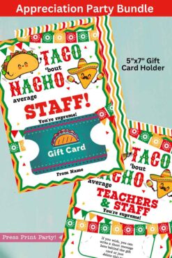 The Staff/Teacher Appreciation Week Fiesta Bundle features a vibrant gift card holder with the text 