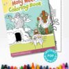 The Easter Holy Week Coloring Book features vibrant crayons illustrating Jesus rising from the tomb and on the cross. This printable Easter activity is available as an instant PDF download, ideal for creative and meaningful celebrations.
