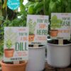 The "Potted Herb Plant Gift Tags Printable Appreciation" features three tags with herb-themed puns: "You're a big dill," "You're sup-herb," and "You're basil-y the best." Editable text for personalization is included, set against a lush green leaf background.