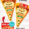 The Asian Restaurant Appreciation Gift Card Holder features two pizza-shaped designs with smiling faces and punny phrases, displayed above a pizza gift card on a light wood background.