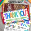 Three Thank You Chocolate Bar Wrap - Gold Bar wrappers feature editable, colorful "Thank You" messages like "Thank you for all you do!" and "You are appreciated," shown with school supplies and an "Edit with Canva" badge.