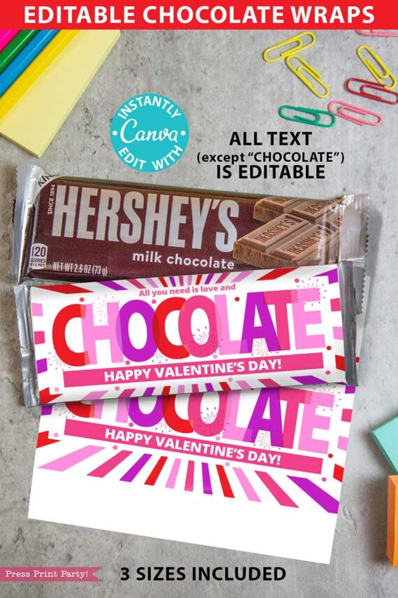 Editable Thank You Chocolate Bar Wrap - Gold Bar is shown, featuring elegant gold “Thank You” text. A Hershey’s milk chocolate bar is included as an example. Easily edit the wrap in Canva to personalize your message.