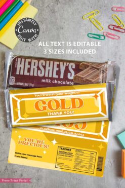 A Thank You Chocolate Bar Wrap - Gold Bar featuring the message 