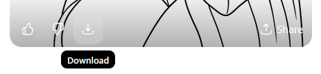 A black "Download" button is displayed below a grey section with partially visible thumbs up, download, and share icons. Black line art is faintly visible in the background.