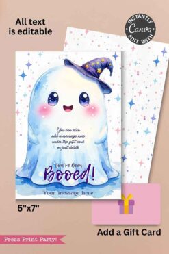 The Cute Ghost Halloween Gift Card Holder features a ghost in a starry witch hat with