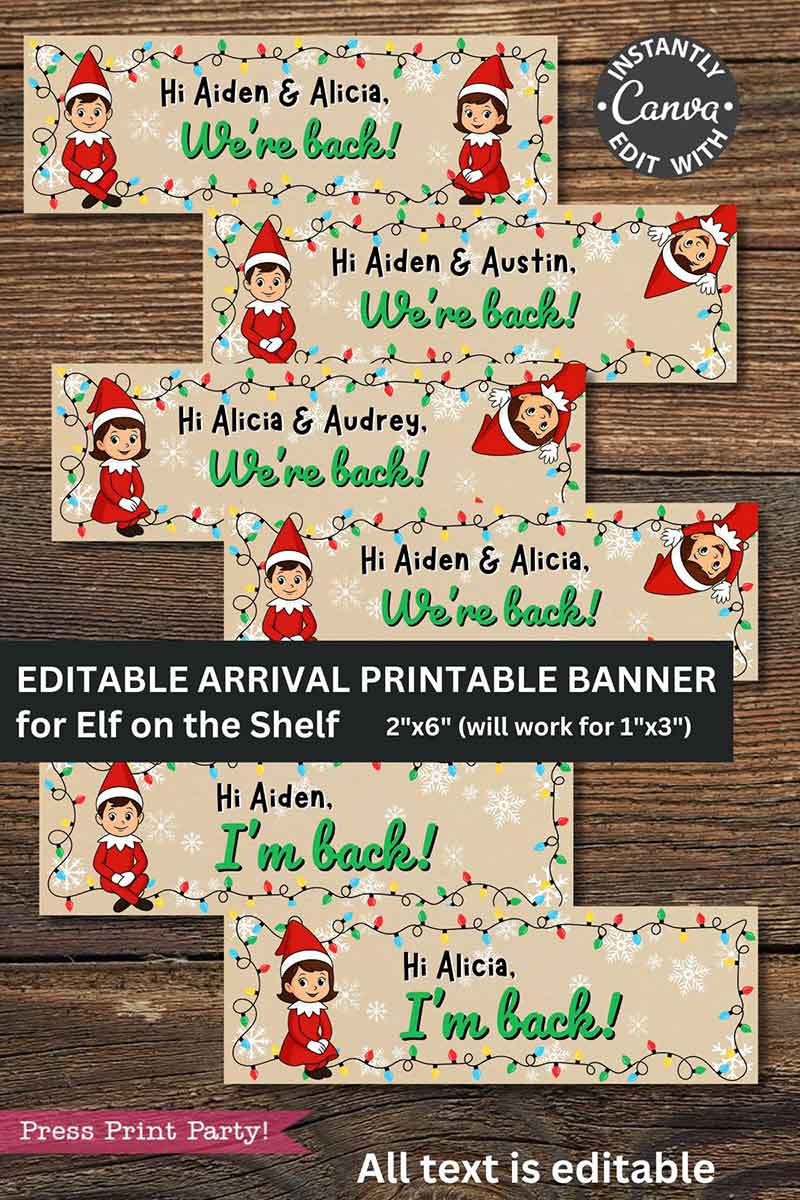 Elf on the shelf sign banner 8 free huge elf i'm back sign for elf on the shelf arrival