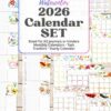 The 2026 Calendar Set & Habit Tracker features A5-sized printable watercolor floral pages, including monthly calendars, task trackers, and a yearly overview in a pastel color schemeβperfect for journals and binders.