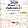 The "2026 Calendar Set & Habit Tracker, Watercolor Floral Design" offers printable A5 monthly calendar pages with unique floral artwork for each month, perfect for journals or binders.