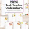 Preview the 2026 Calendar Set & Habit Tracker, Watercolor Floral Design: A5 printable PDFs with monthly vertical trackers and vibrant floral art. Instantly download and organize your year with these colorful, journal-sized pages.