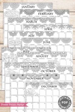 2026 Calendar Set & Habit Tracker features watercolor floral designs atop each page, with every month shown separately. Includes "Instant PDF Download" noted in the bottom right corner.