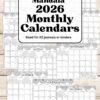 A set of 2026 monthly calendar pages with watercolor floral designs and a habit tracker, sized for A5 journals or binders. The text reads: "2026 Calendar Set & Habit Tracker, Watercolor Floral Design." Displayed on a wooden background.