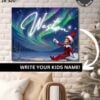 The Christmas Elf Your Name Poster, Sky Writing, features an elf on a snowy rooftop pointing to your glowing name in the northern lights. This playful, editable poster blends festive tradition with fun croc warning sign elements for kids.