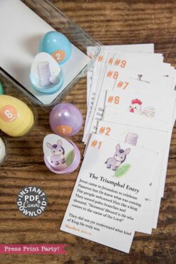 Resurrection Eggs printable set with egg-shaped story cards and coordinating Easter story cards for families