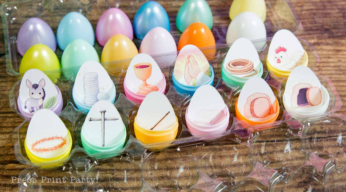 Resurrection Eggs printable set with egg-shaped story cards and coordinating Easter story cards for families