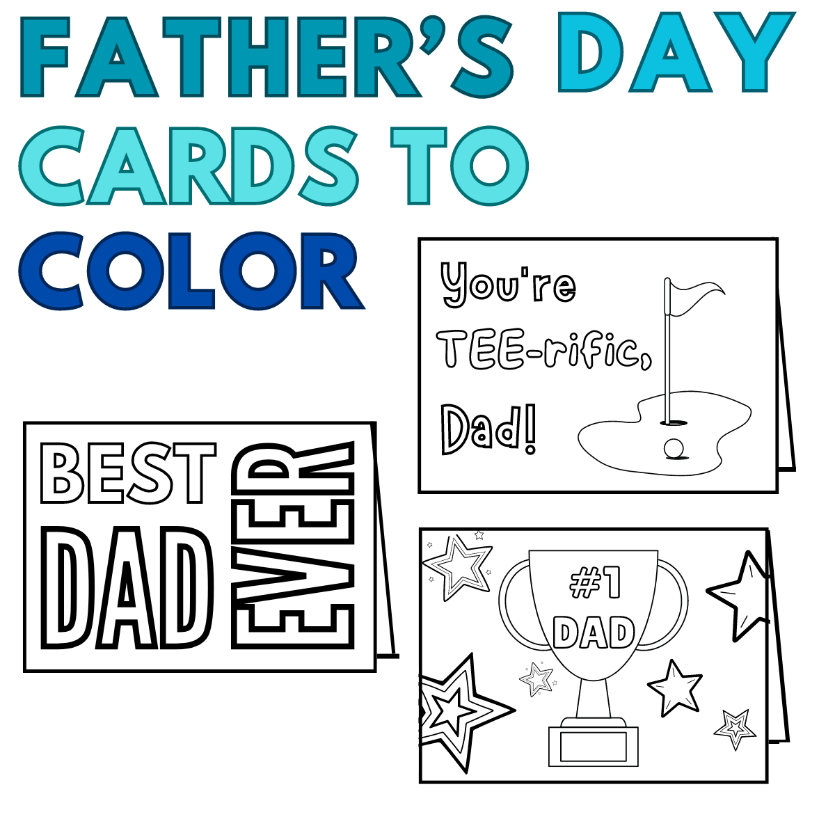Two colorful Father's Day cards with a cartoon shark, googly eyes, and the message "Happy Father's Day You Are JAWSOME!" On one card, a message inside the shark's mouth reads, "To Daddy I love you from Tom.