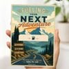 A hand holds the Gas Gift Card Holder Printable - Mountain, featuring a scenic mountain landscape and winding road with "Fueling Your Next Adventure," inspiring phrases, and a blank space for your gift card.