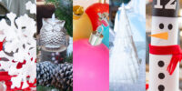 5 diy Christmas table centerpieces for home or church banquet. original all 5 pictured, snowflakes, owl, ornaments, white tree, snowman - Press Print Party!