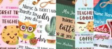 Teacher appreciation tags and cards printable instant download. It's been a great treat having you as a teacher, Thanks for owl you do, thanks a latte for all you do, if you give a teacher a cookie he'll want coffee to go with it, you're soda-lightful, press print party