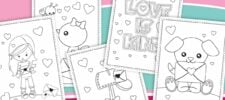 10 FREE Printable Valentine's Day Coloring Pages Perfect for Kids- girl with heart envelope - puppy - bird - valentine mailbox - love is kind coloring book Press print Paty