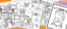 10 halloween coloring pages free printable book for kids - Halloween coloring sheets - mummy, cat on pumkin, candy, bat, vampire - Press Print Party!