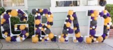 Balloon mosaic letters and numbers free template for graduation with black gold and purple balloons 3 ft tall- Press Print Party!