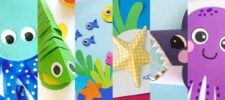 under the sea crafts for kids featured image with paper fish, starfish, octopus, shark and more. Press Print Party!