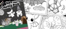 Bats coloring book featured image with 4 bats coloring pages