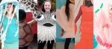 Six children wear creative under the sea costume ideas—jellyfish, sea turtle, crab, pufferfish, shrimp, and coral—each posing playfully against vibrant backgrounds and sharing bright smiles.